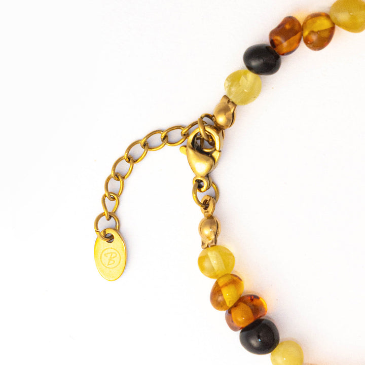 Amber Natural Stone Bead Bracelet with Gold-Plated Clasp