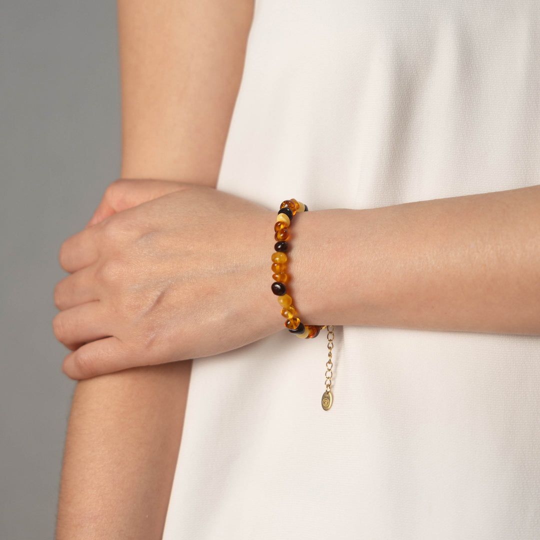 Amber Natural Stone Bead Bracelet with Gold-Plated Clasp