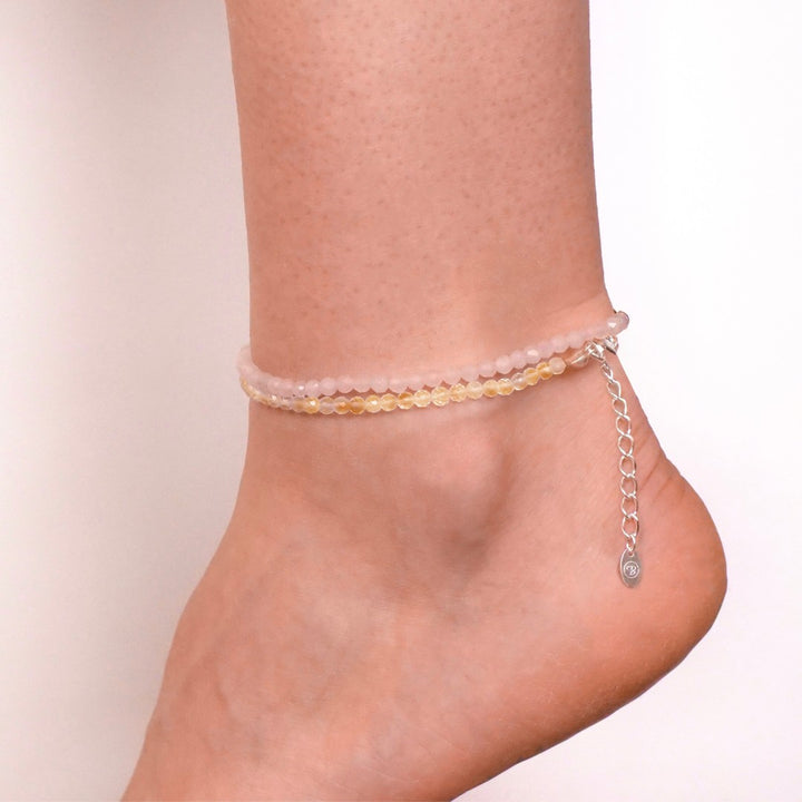 Citrin Naturstein Perlen Fußkette mit Verschluss