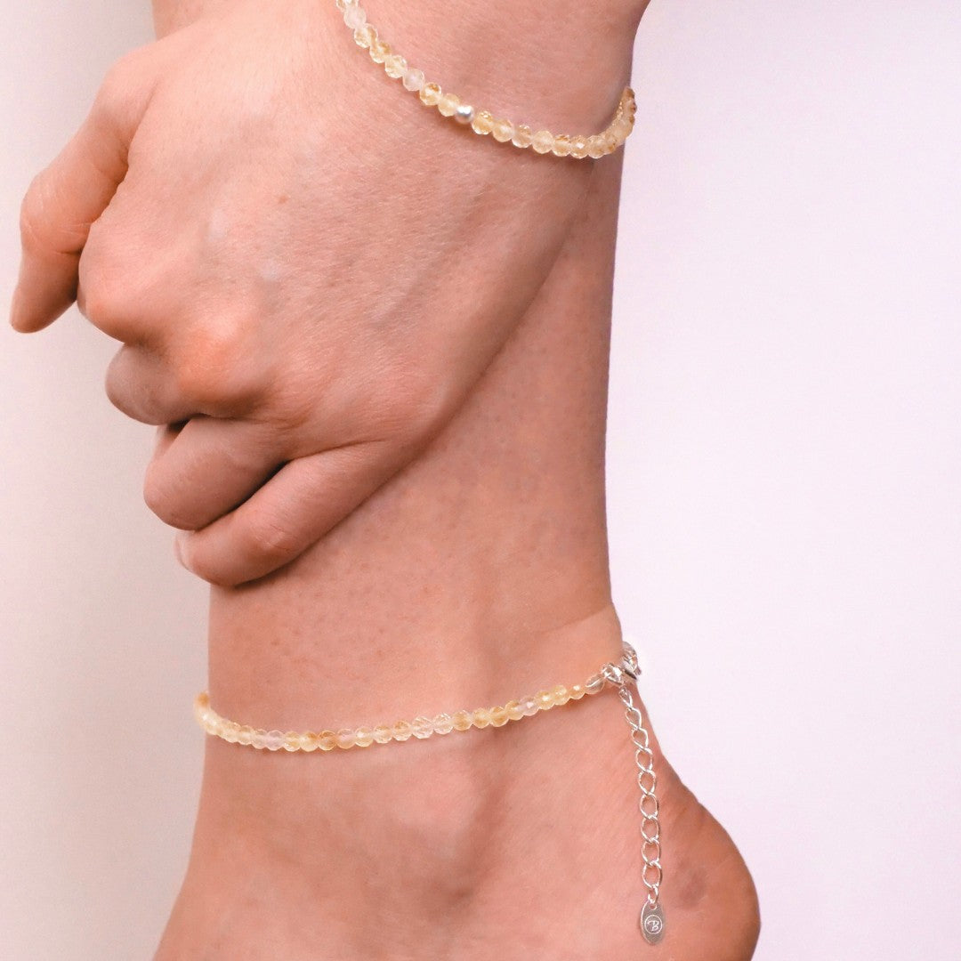 Citrin Naturstein Perlen Fußkette mit Verschluss