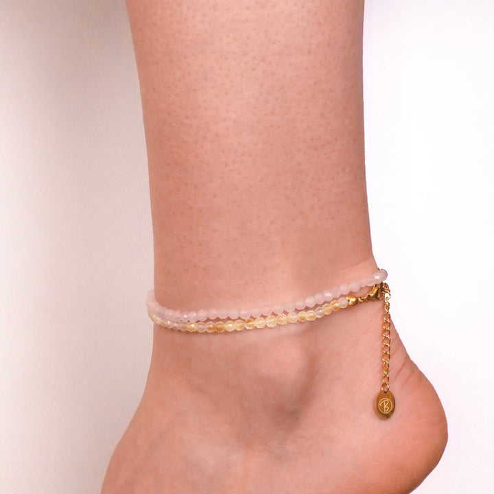 Citrin Naturstein Perlen Fußkette mit Verschluss