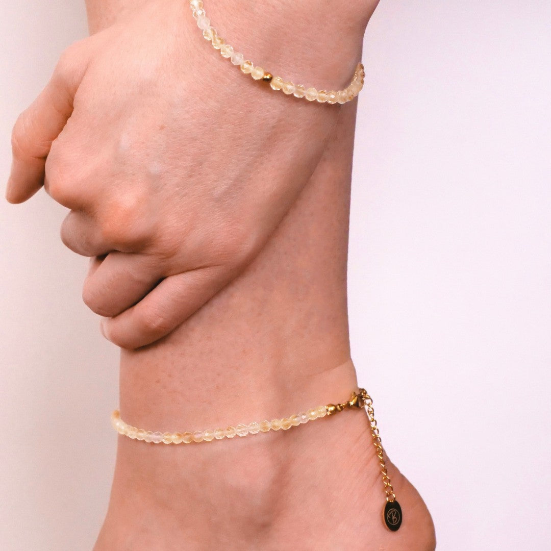 Citrin Naturstein Perlen Fußkette mit Verschluss