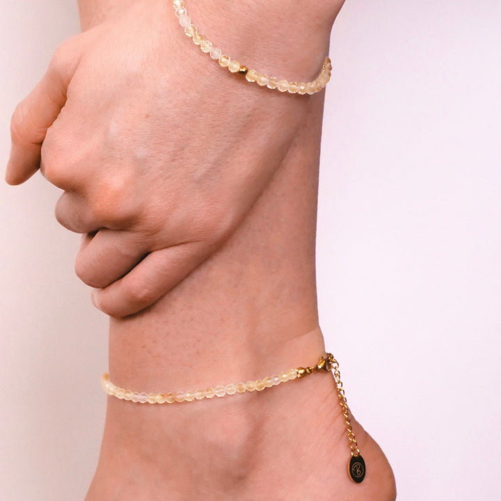 Citrin Naturstein Perlen Fußkette mit Verschluss