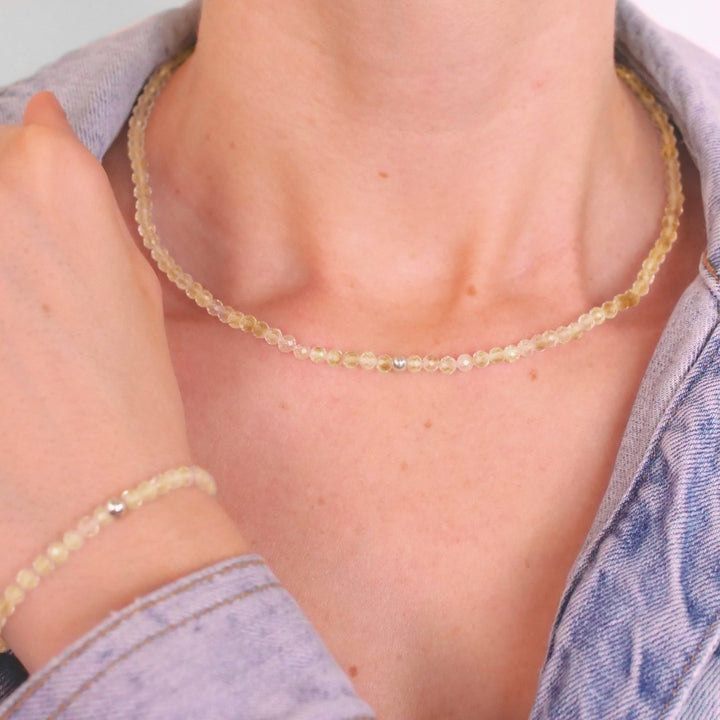 Citrin Naturstein Perlen Halskette mit Verschluss