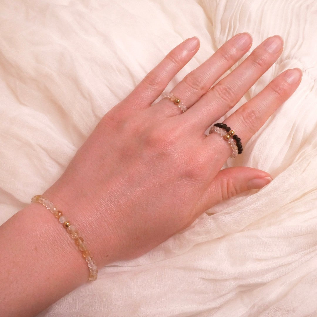 Citrin Ring mit vergoldeter Perle