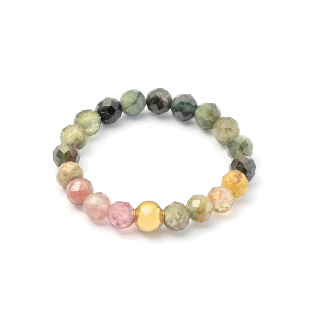 Bunter Turmalin Ring mit vergoldeter Perle