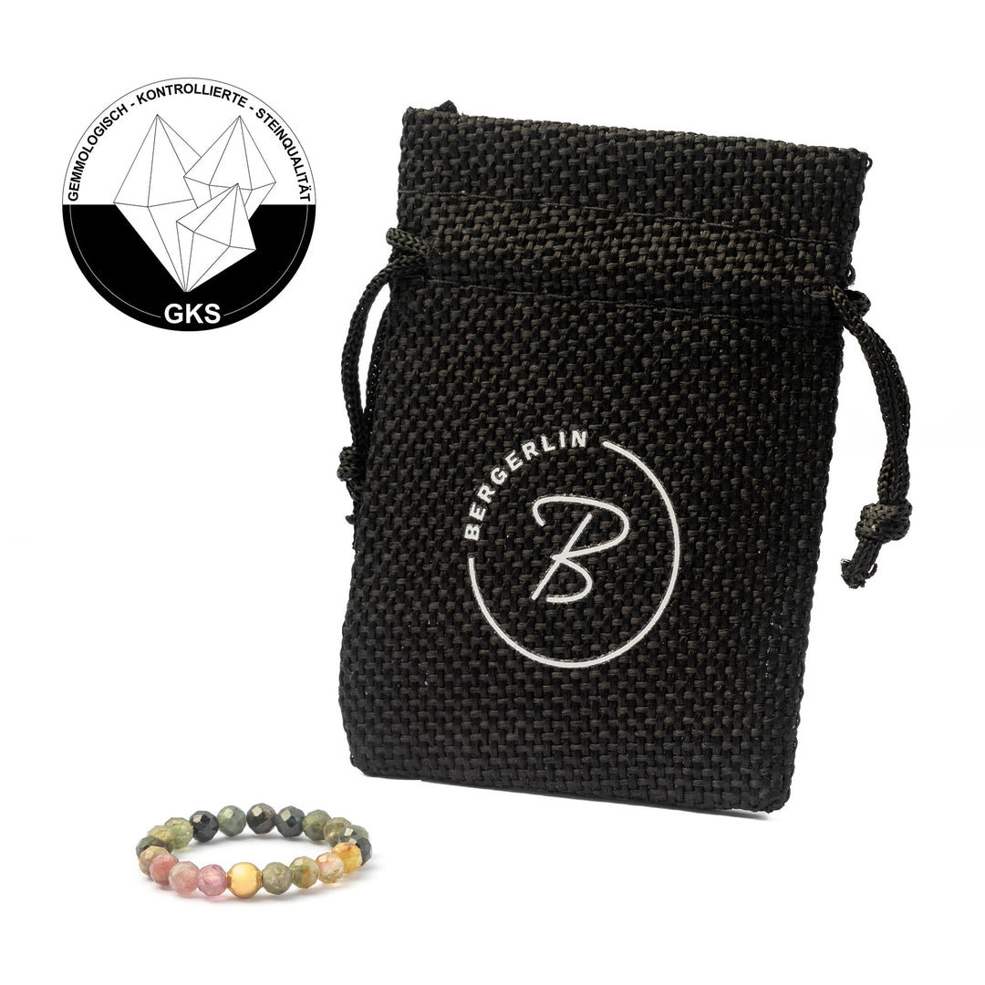 Bunter Turmalin Ring mit vergoldeter Perle