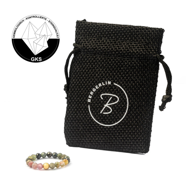 Bunter Turmalin Ring mit vergoldeter Perle