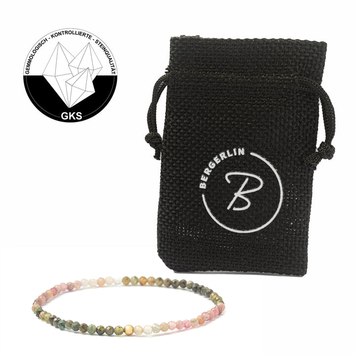 Buntes Turmalin Naturstein Perlen Armband mit vergoldeter Perle