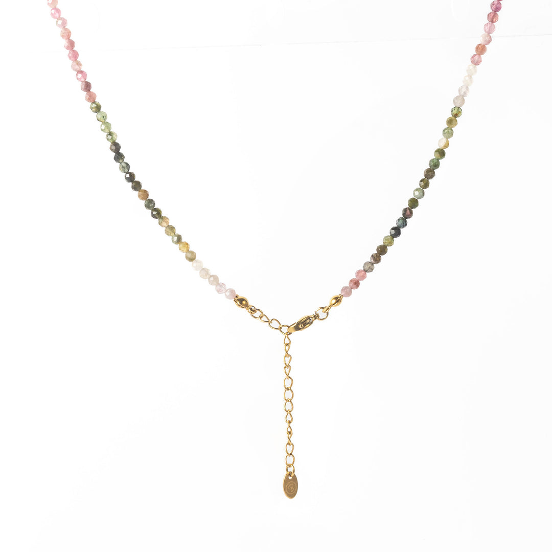 Bunte Turmalin Naturstein Halskette mit vergoldetem Verschluss