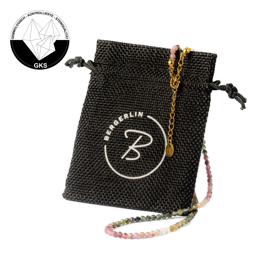 Bunte Turmalin Naturstein Halskette mit vergoldetem Verschluss