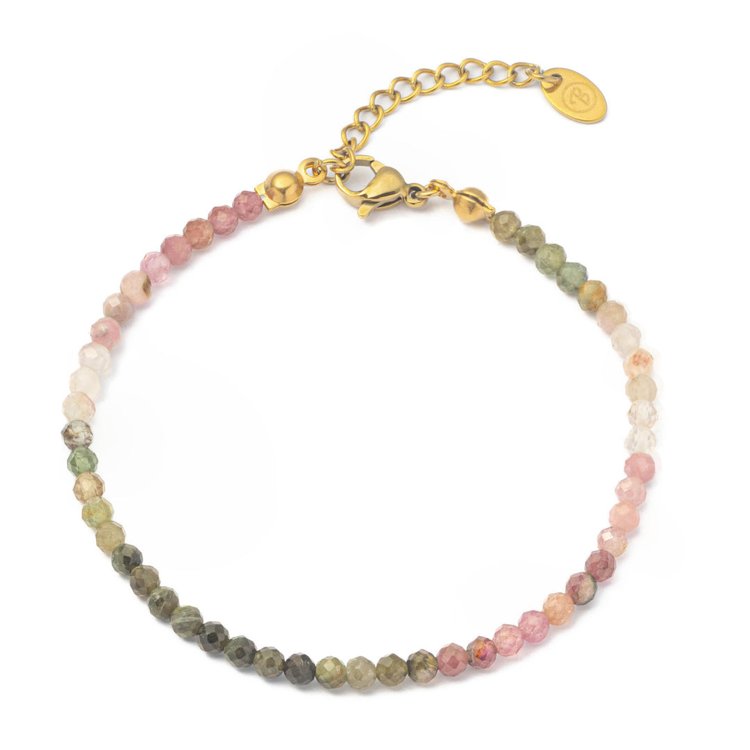Buntes Turmalin Naturstein Perlen Armband mit vergoldetem Verschluss