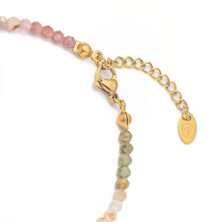 Buntes Turmalin Naturstein Perlen Armband mit vergoldetem Verschluss