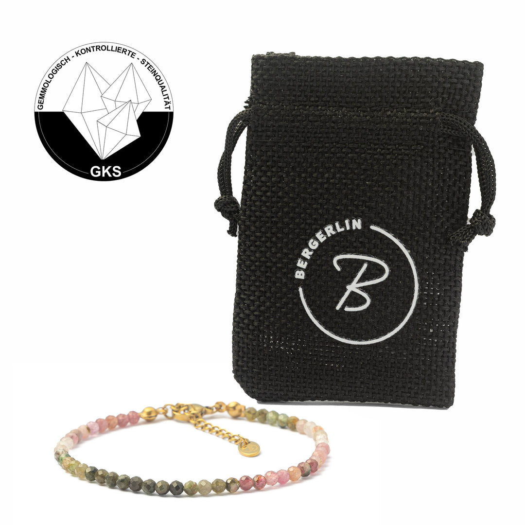 Buntes Turmalin Naturstein Perlen Armband mit vergoldetem Verschluss