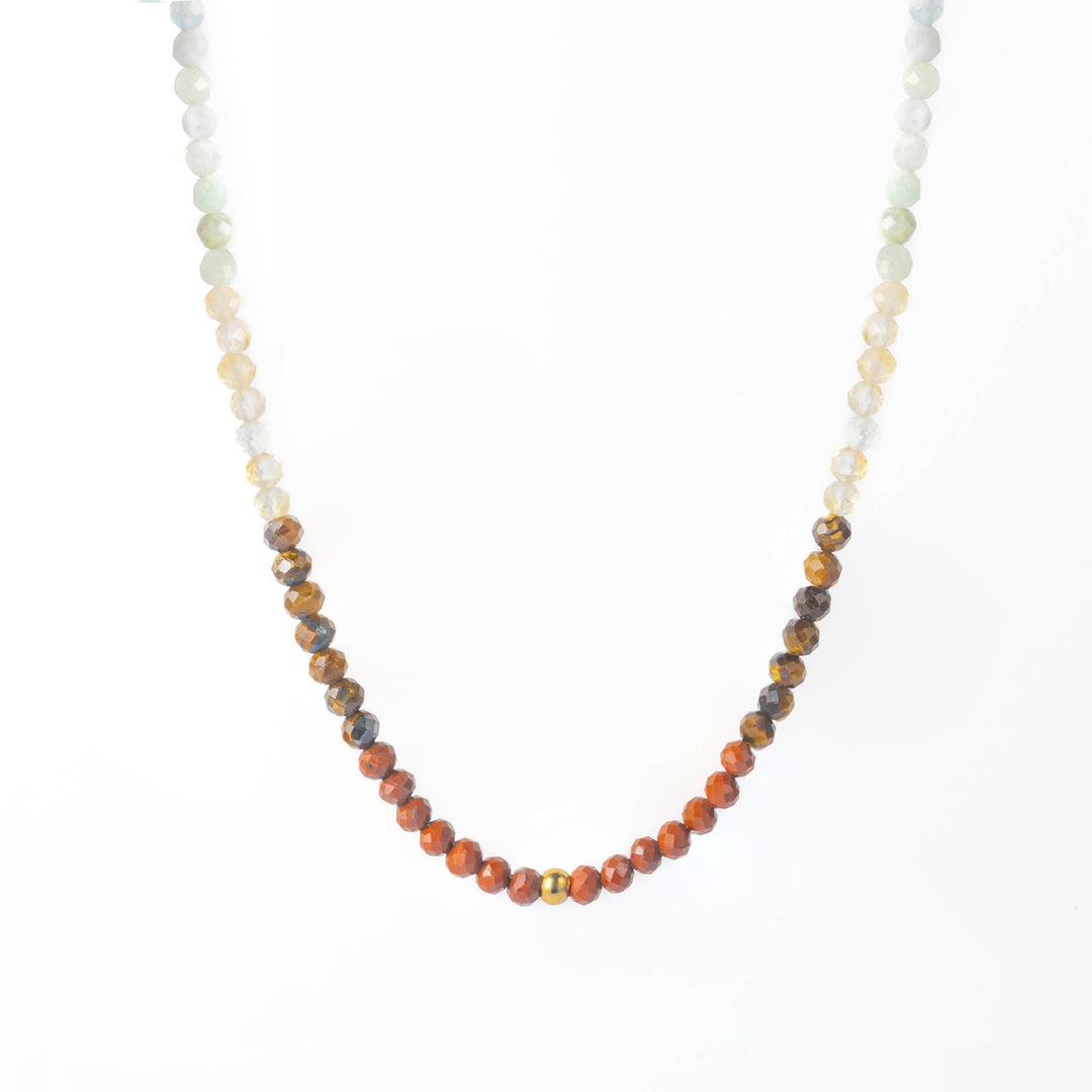 Chakra Naturstein Perlen Halskette mit Goldperle und vergoldetem Verschluss