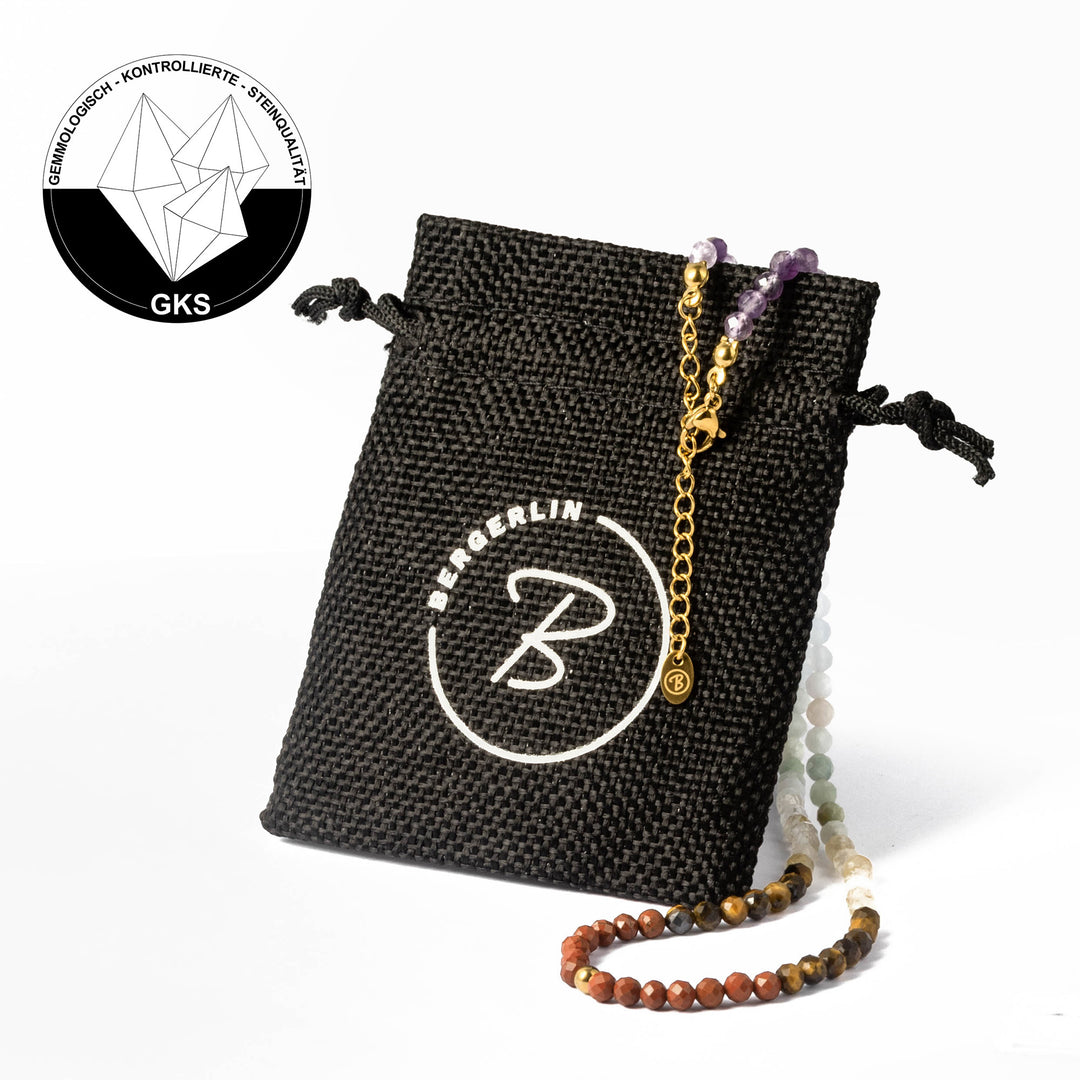 Chakra Naturstein Perlen Halskette mit Goldperle und vergoldetem Verschluss