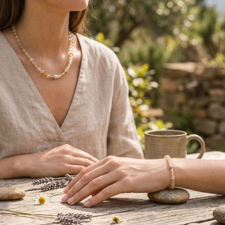 Citrine Bracelet with Silver Bead + Citrine Necklace