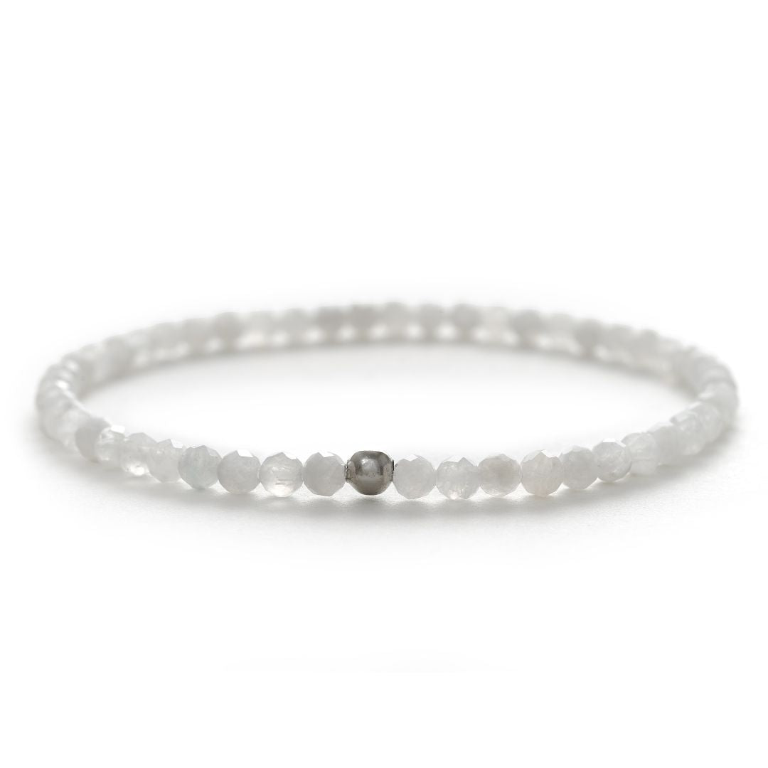 Mondstein Naturstein Perlen Armband mit Silberperle