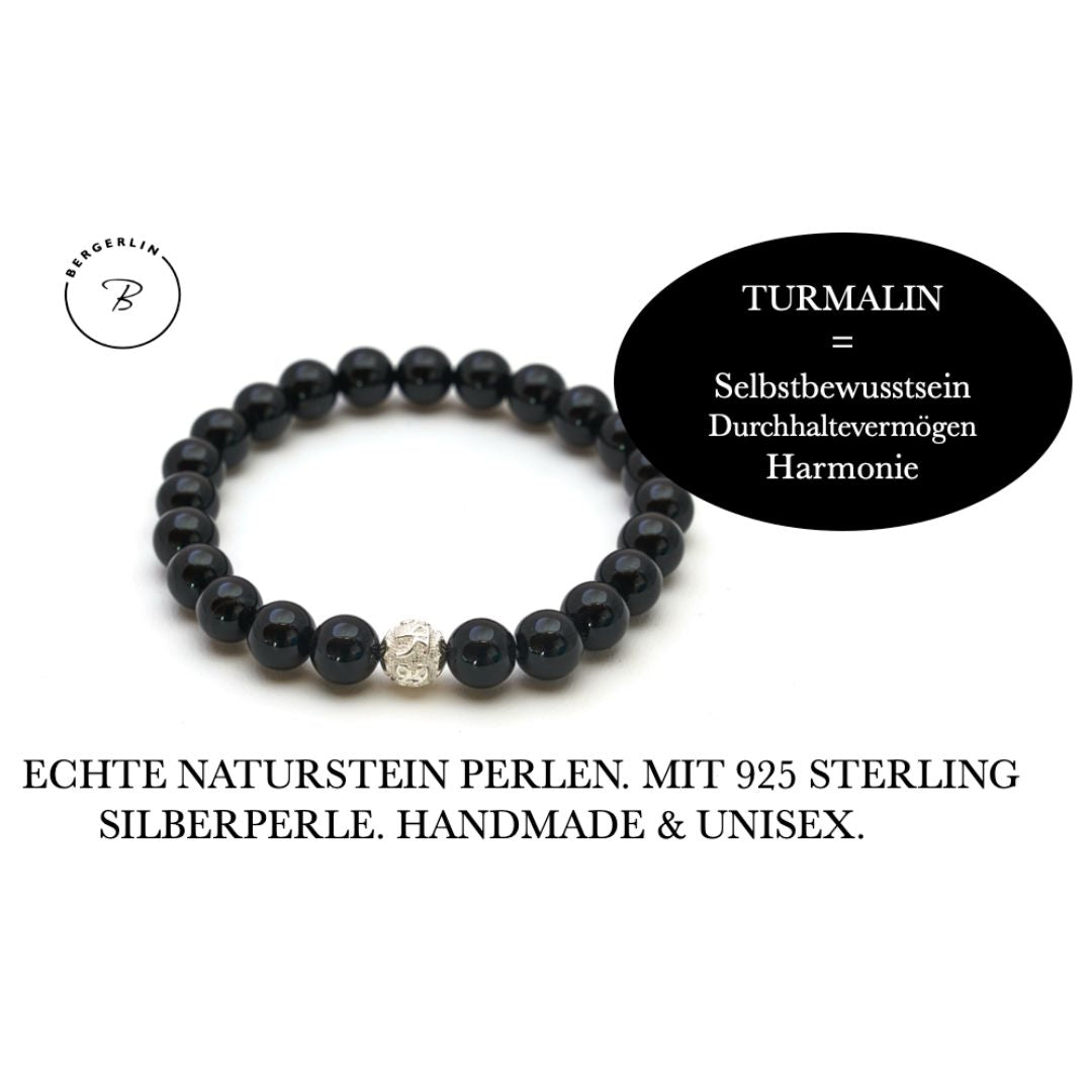 Turmalin Naturstein Perlen Armband mit Silberperle