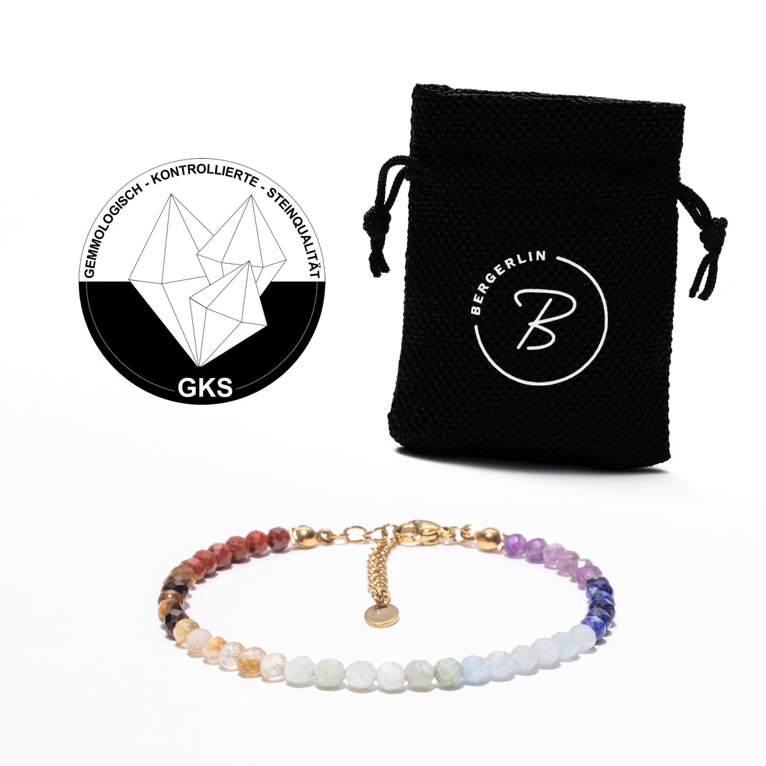 7 Chakra Naturstein Perlen-Armband mit vergoldetem Verschluss