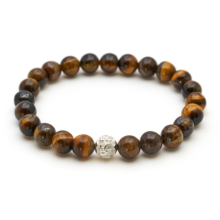 Tigerauge Naturstein Perlen Armband mit Silberperle