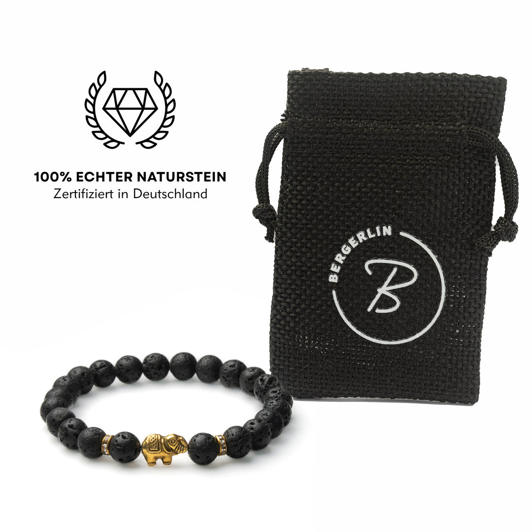 Lavastein Elefanten Perlen Armband