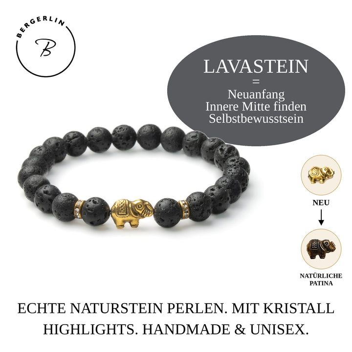 Lavastein Elefanten Perlen Armband