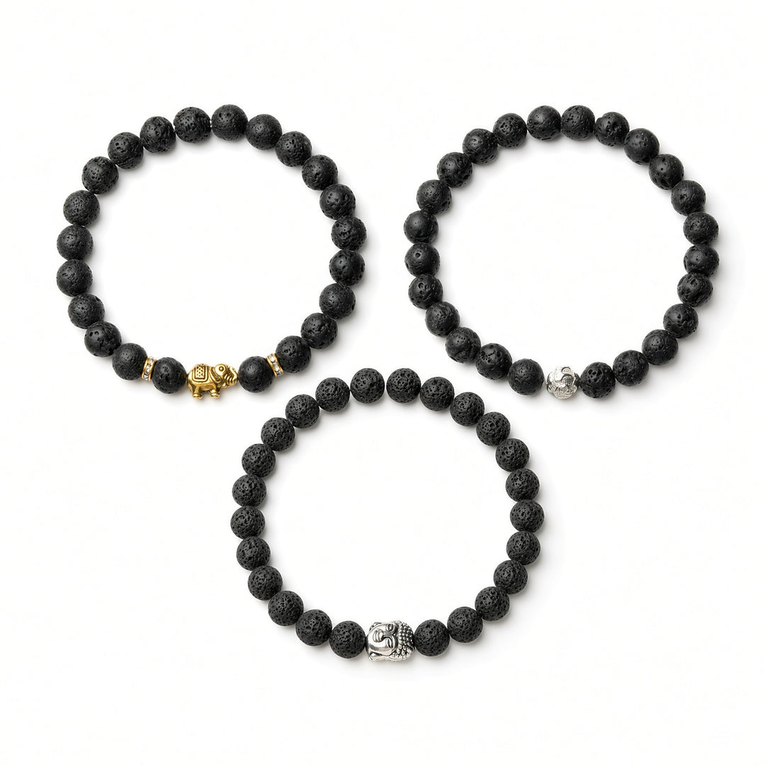 Lavastein Elefanten Perlen Armband