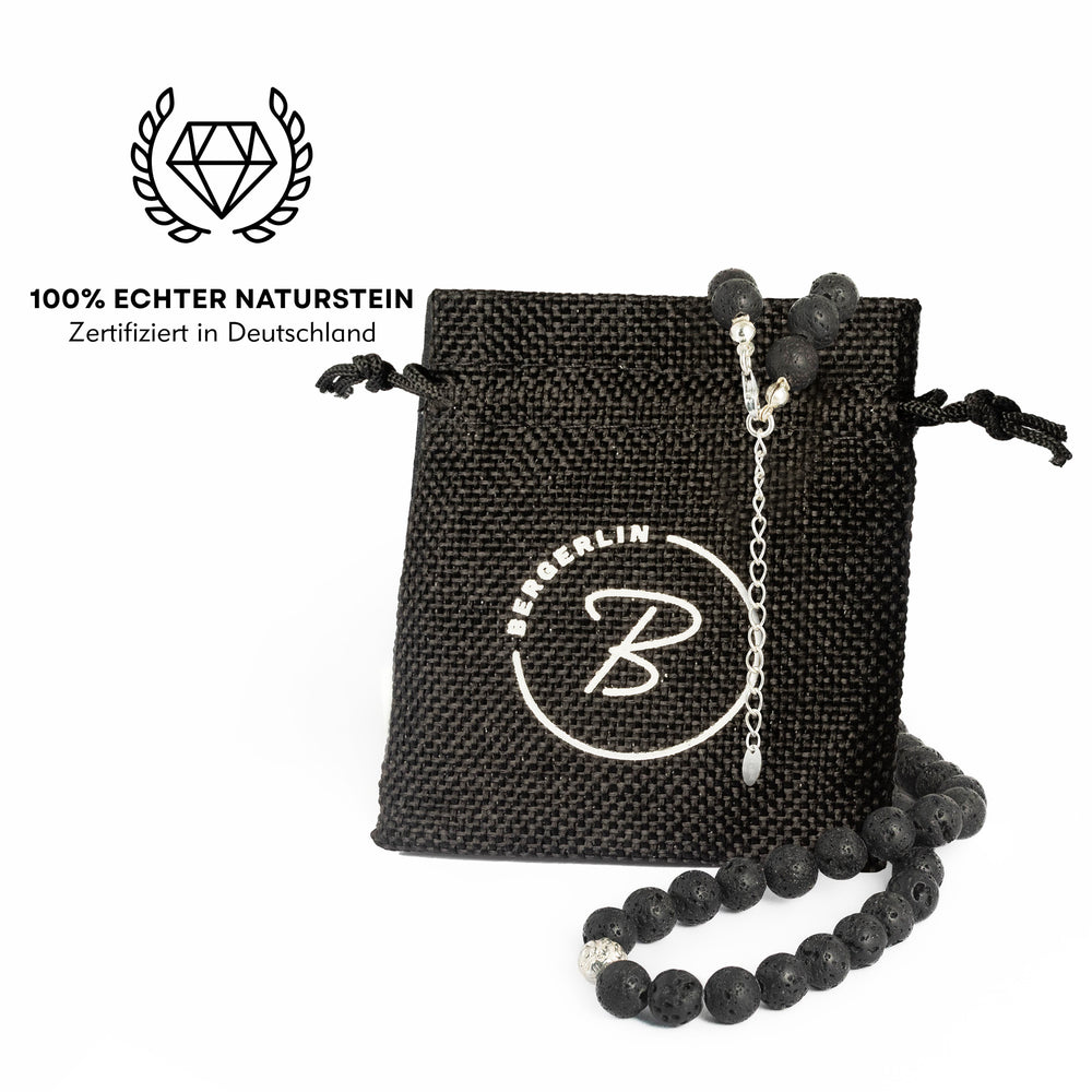Lavastein Halskette mit Mantra-Silberperle