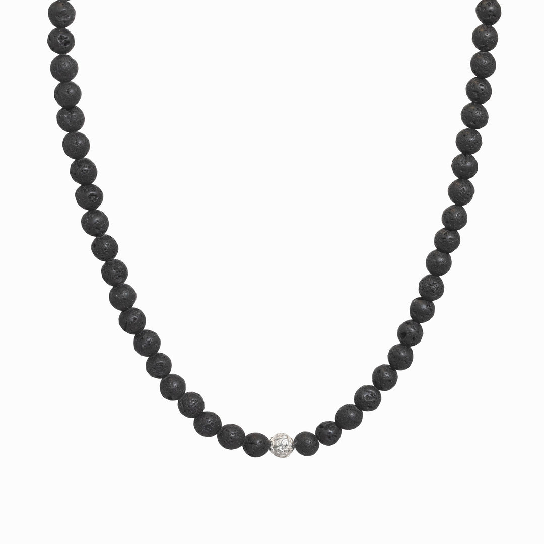 Lavastein Halskette mit Mantra-Silberperle