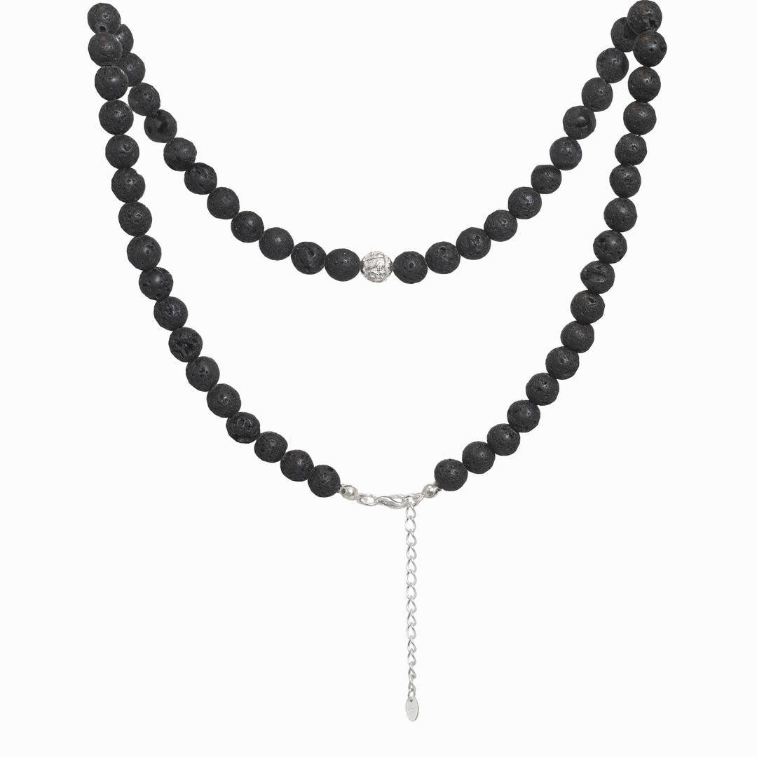 Lavastein Halskette mit Mantra-Silberperle