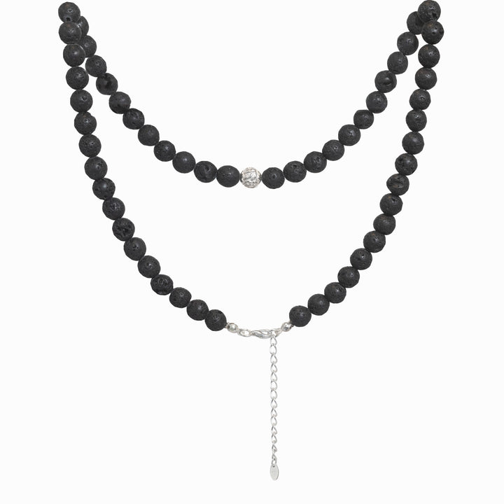 Lavastein Halskette mit Mantra-Silberperle