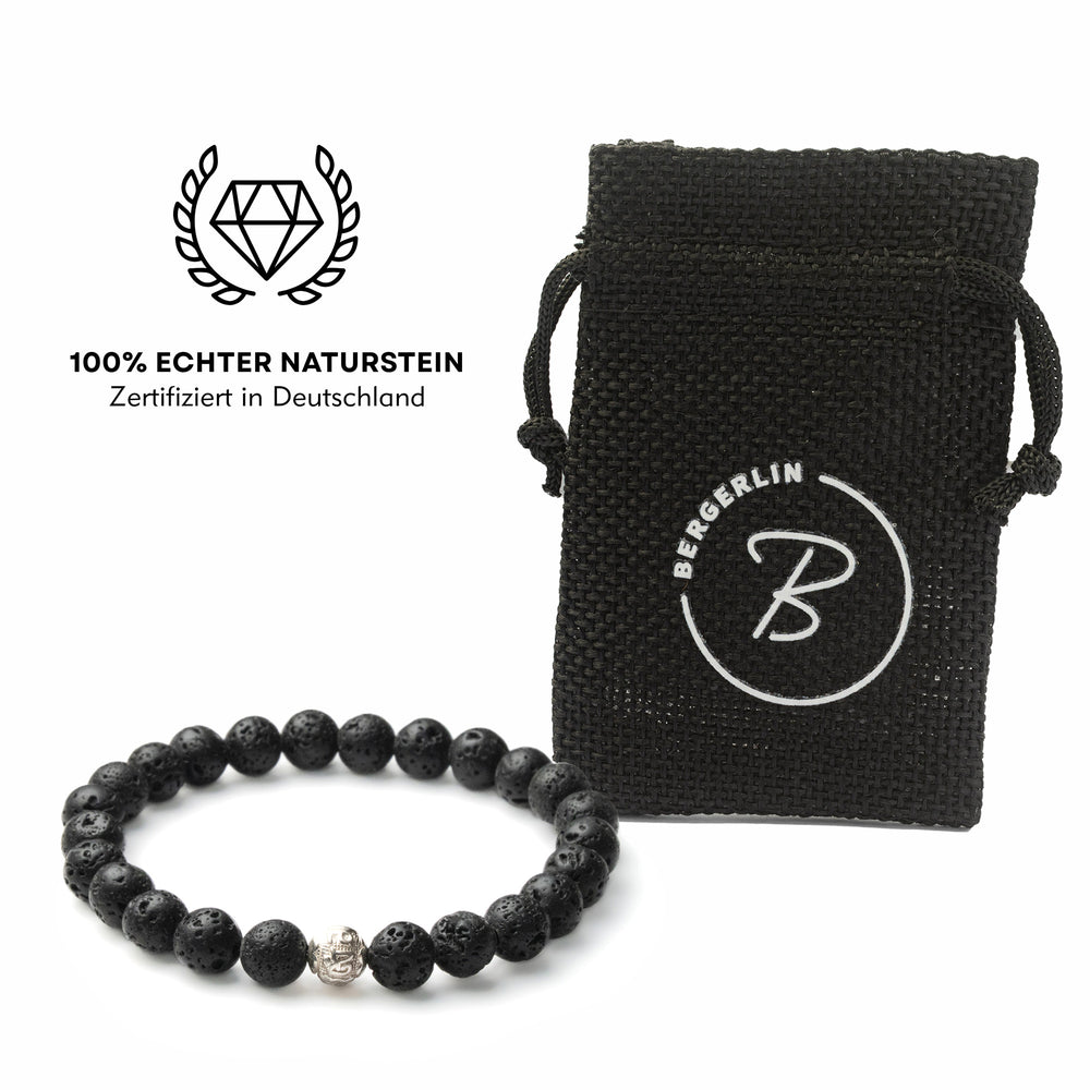 Lavastein Perlen Armband mit Silberperle