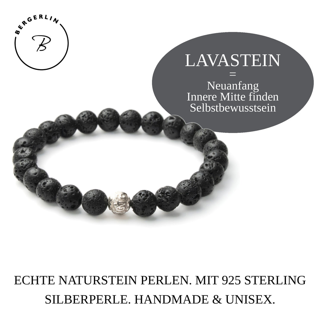 Lavastein Perlen Armband mit Silberperle
