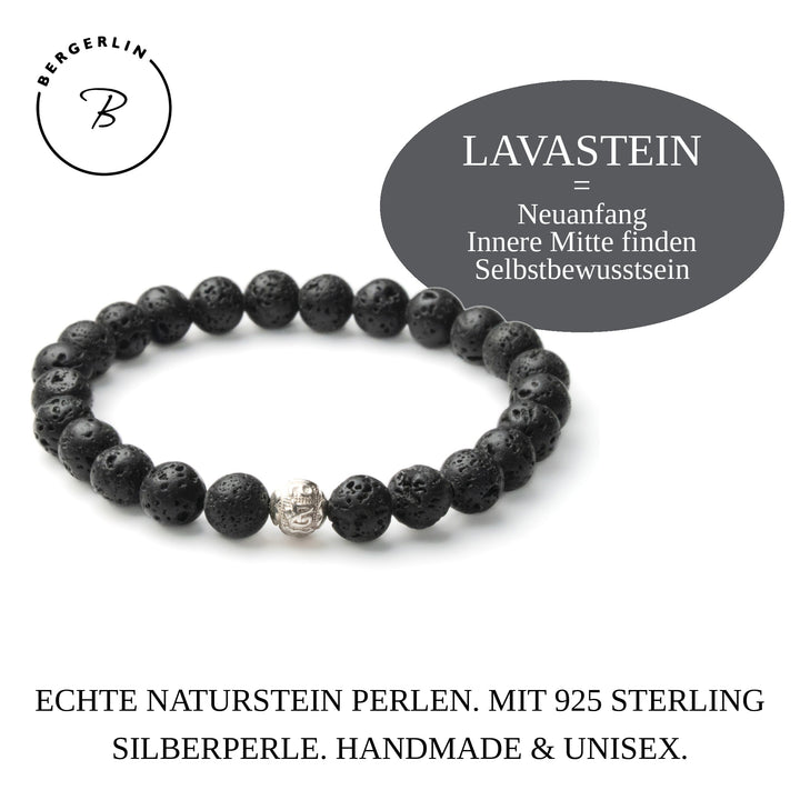 Lavastein Perlen Armband mit Silberperle