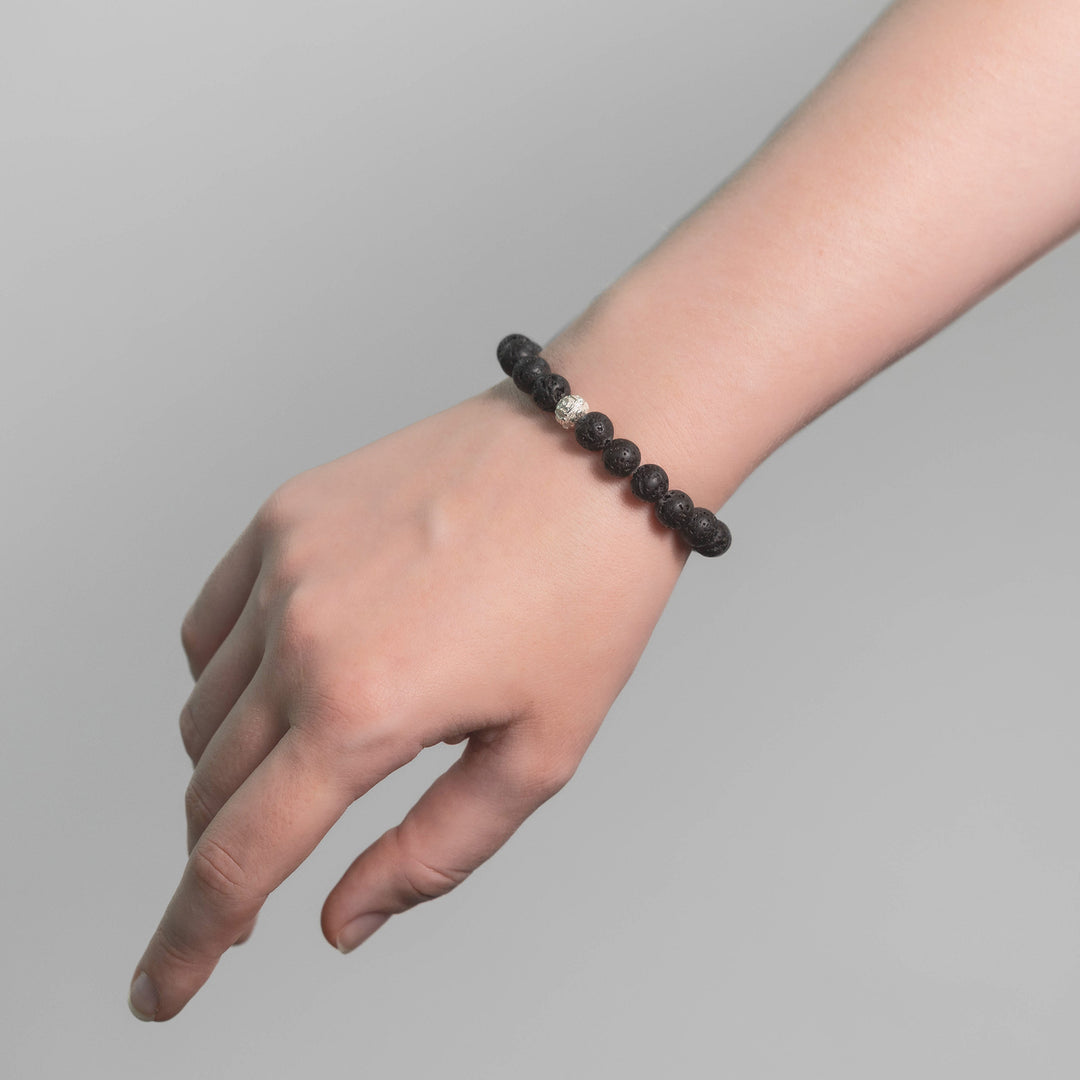 Lavastein Perlen Armband mit Silberperle