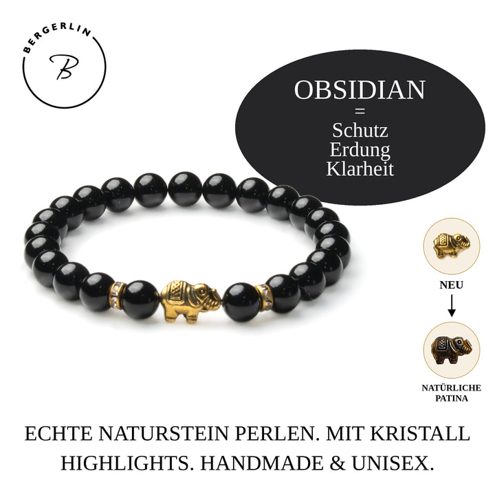 Obsidian Elefanten Perlen Armband