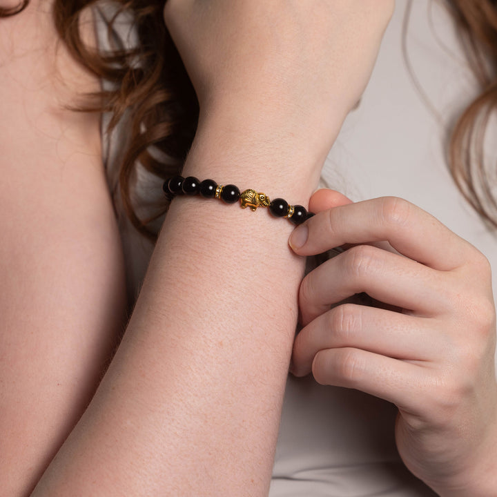 Obsidian Elefanten Perlen Armband