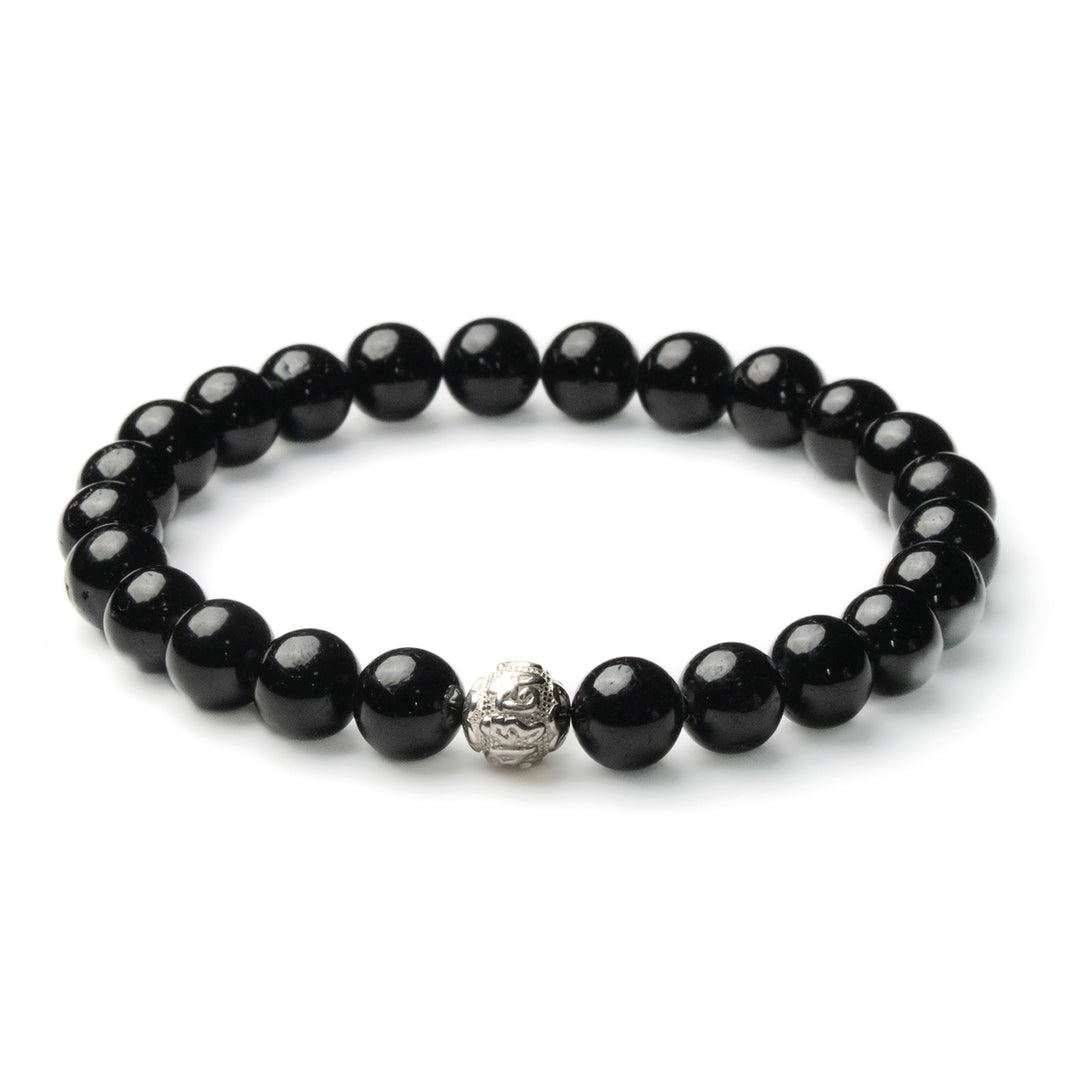 Obsidian Perlen Armband mit Silberperle