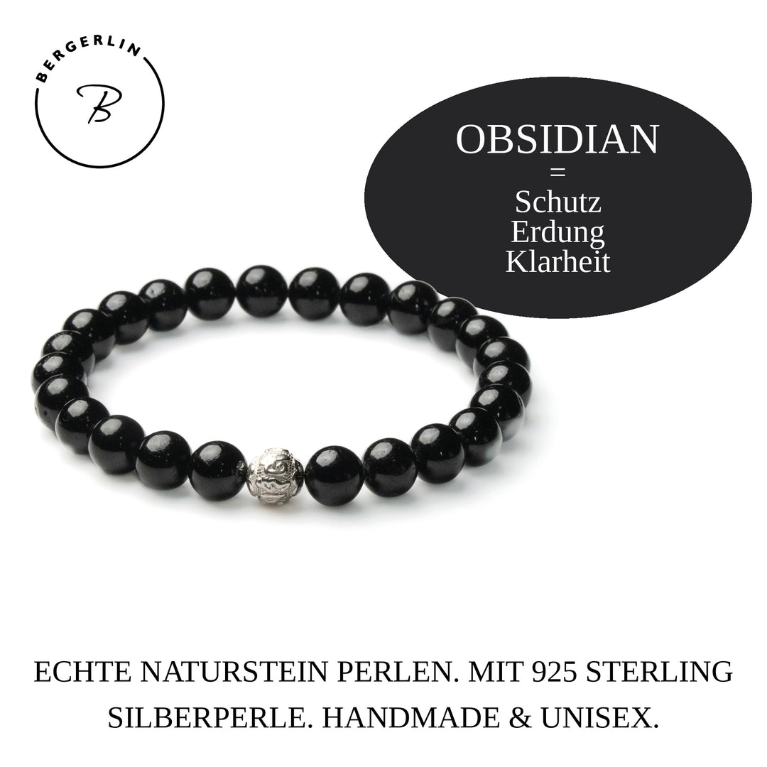 Obsidian Perlen Armband mit Silberperle
