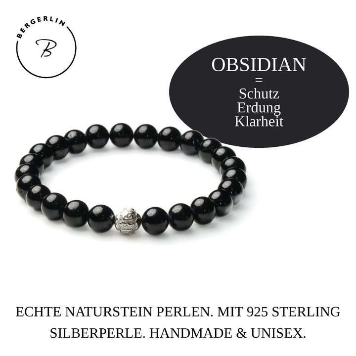 Obsidian Perlen Armband mit Silberperle