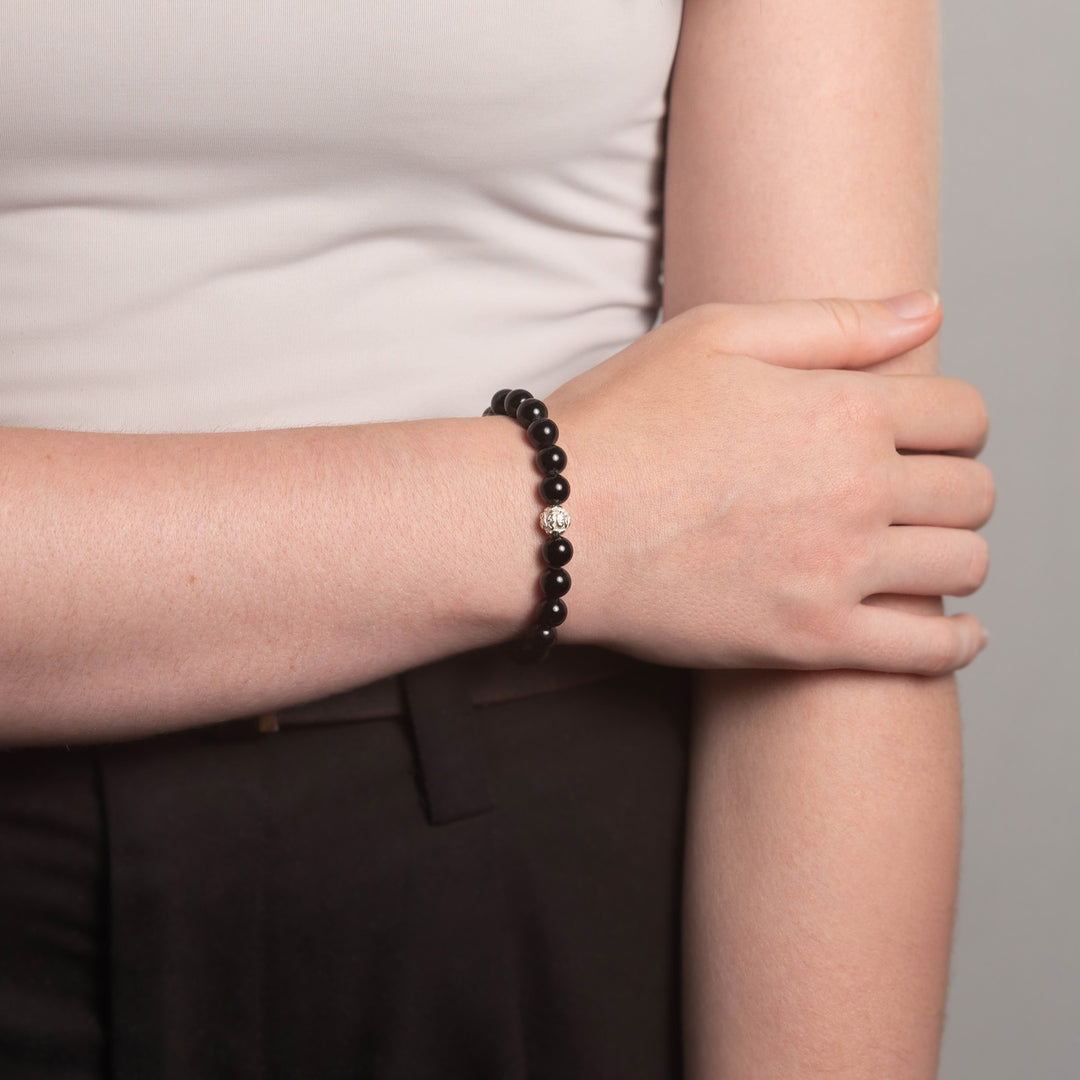 Obsidian Perlen Armband mit Silberperle