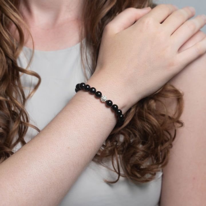 Obsidian Perlen Armband mit Silberperle