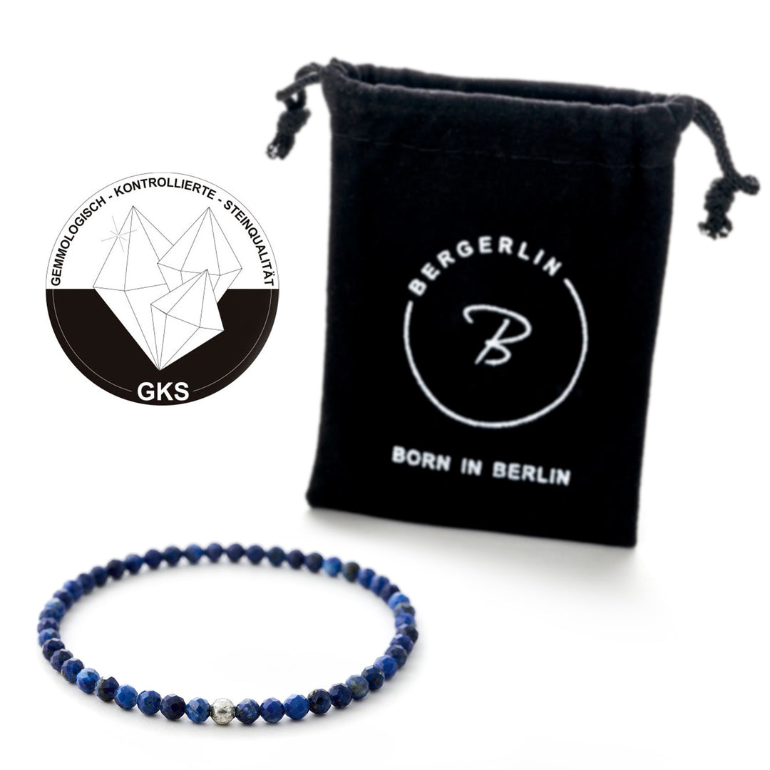 Lapislazuli Naturstein Perlen Armband mit Silberperle