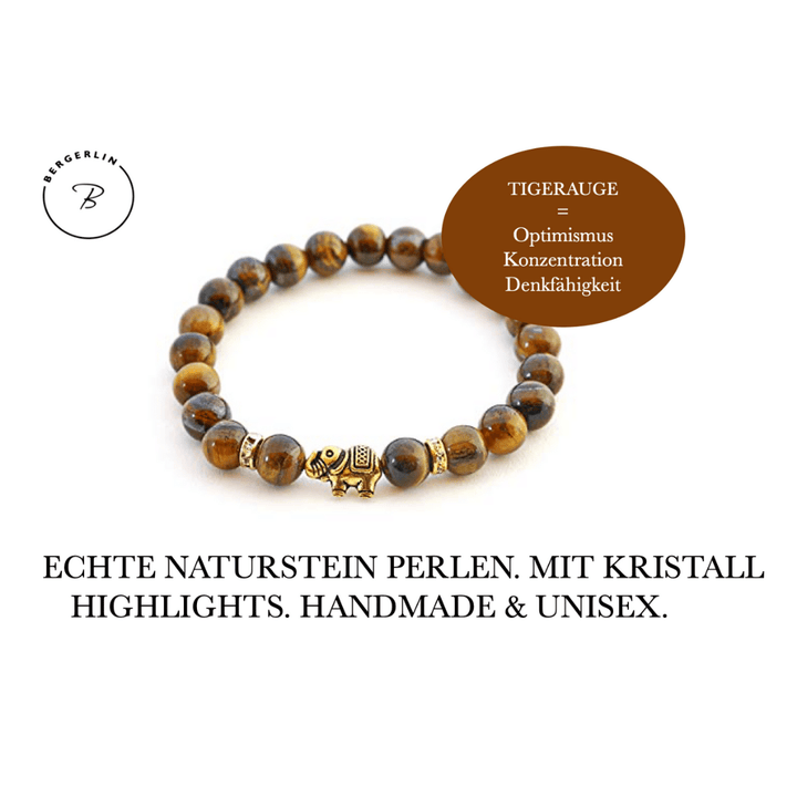 Tigerauge Naturstein Elefanten Perlen Armband