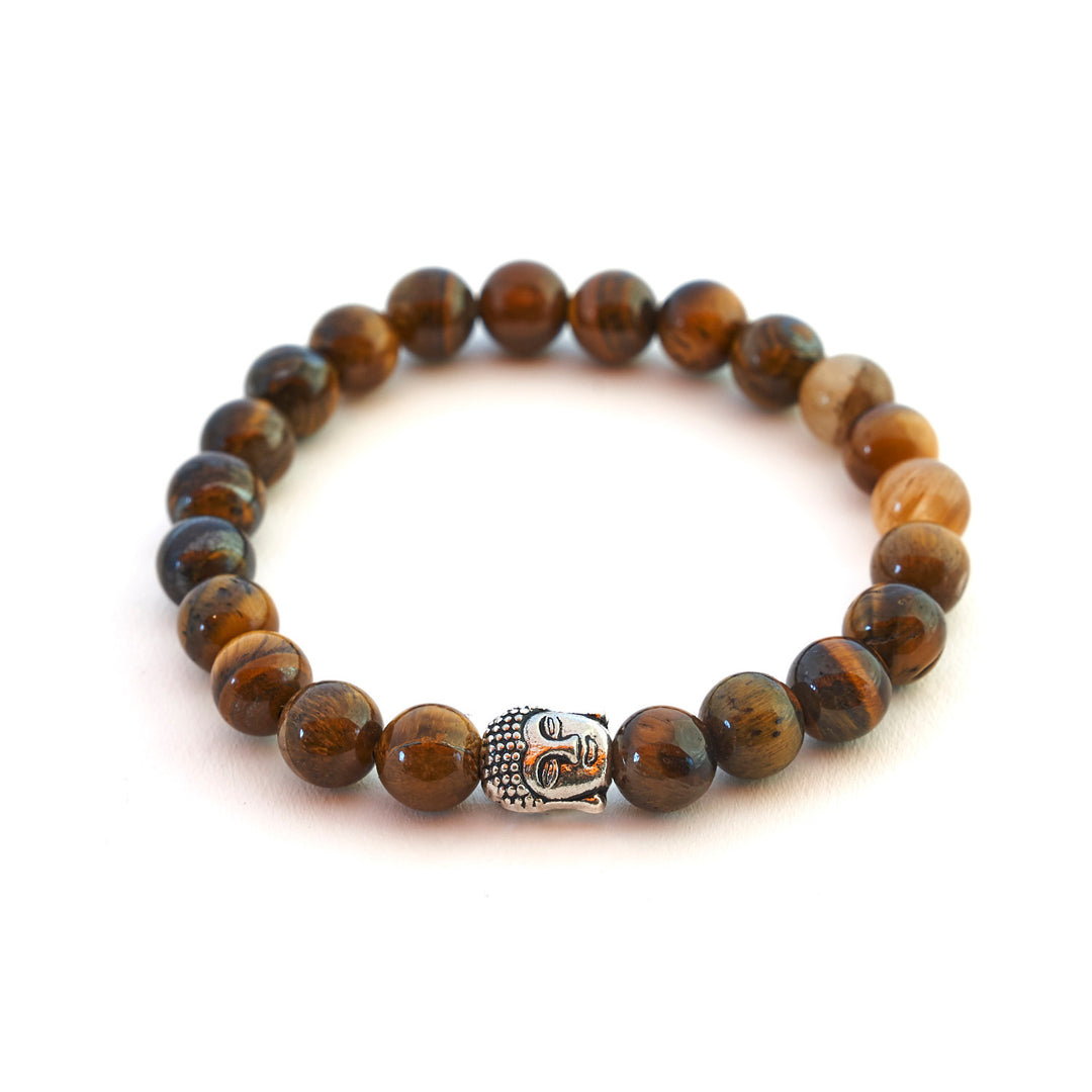 Tigerauge Naturstein Buddha Perlen Armband