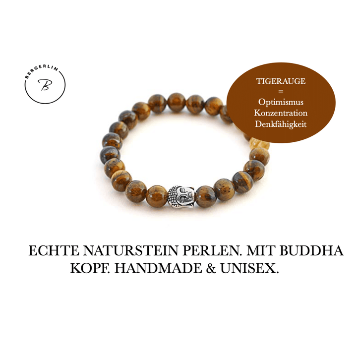 Tigerauge Naturstein Buddha Perlen Armband