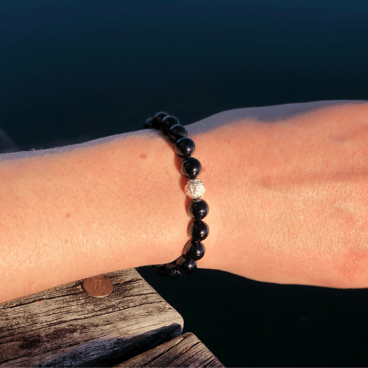Onyx Naturstein Perlen Armband mit Silberperle (Achat farblich beh.)