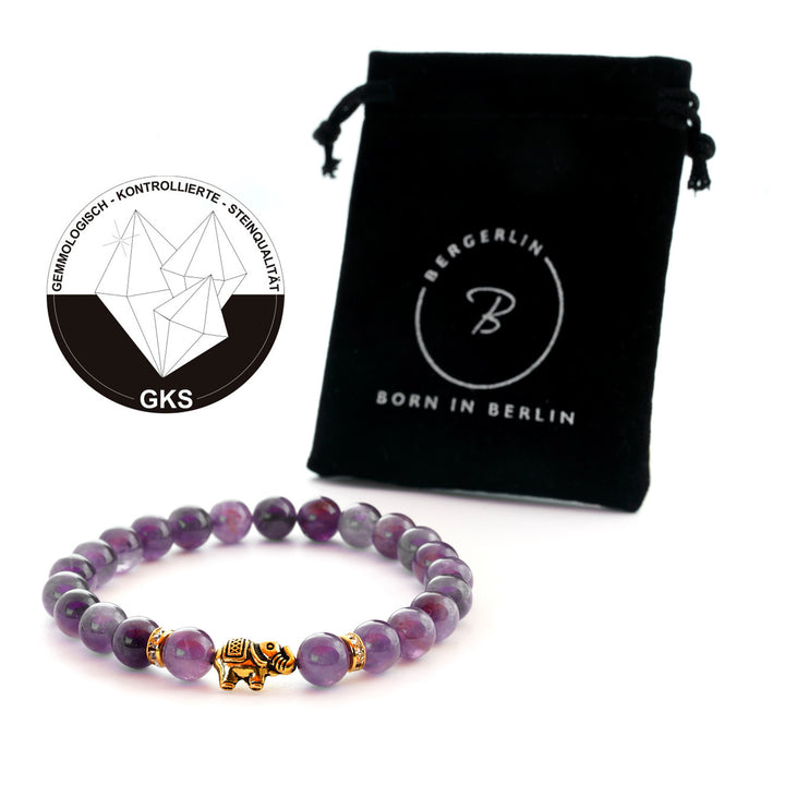 Amethyst Naturstein Elefanten Perlen Armband