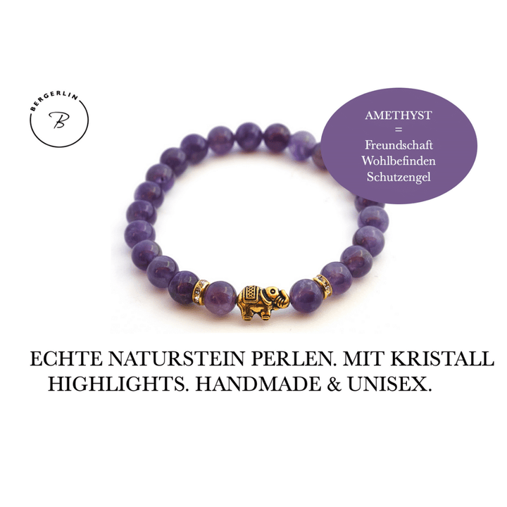 Amethyst Naturstein Elefanten Perlen Armband